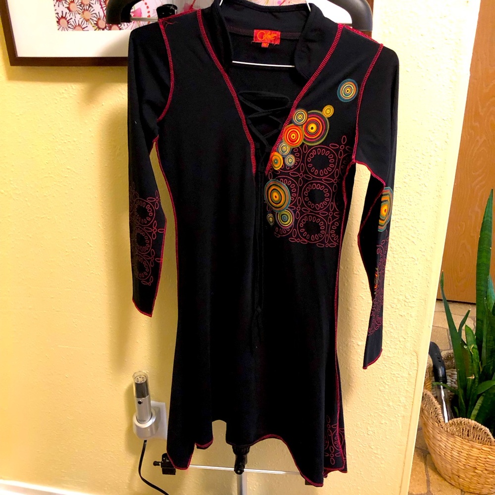 Coline Dress Black Long Sleeve Spiral Print M